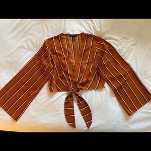 Orange bell sleeve tie crop top